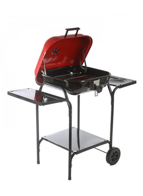 Portable Outdoor Barbecue Charcoal Grill With Two Side Shelf, Air Control & Two Durable Wheels For Easy Transport Black/Red