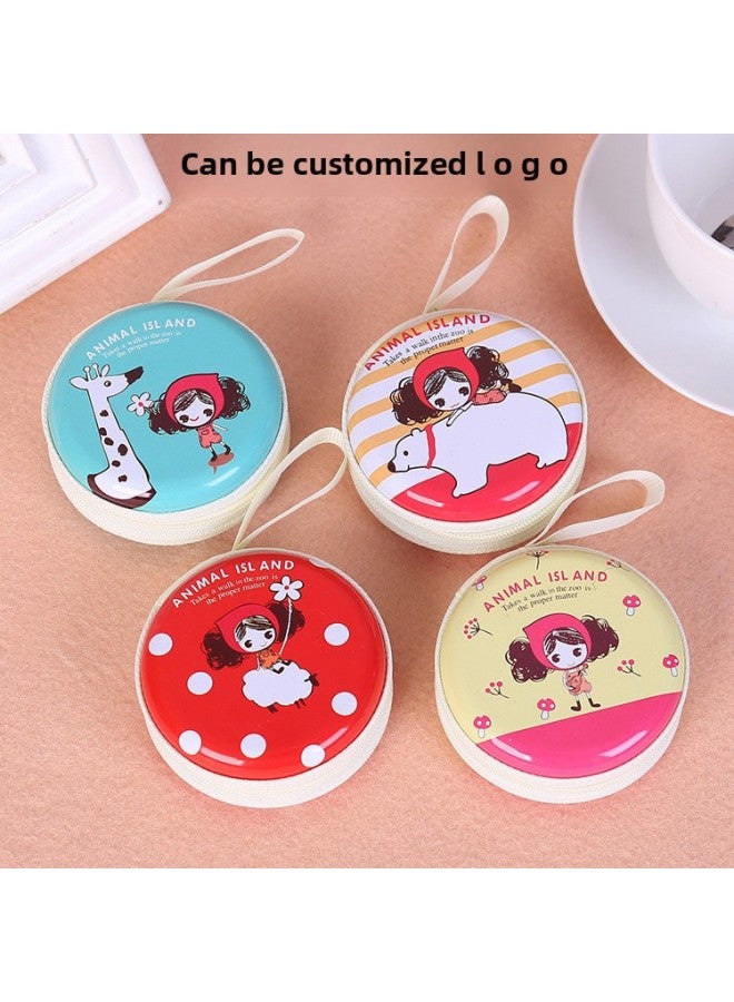 Cartoon Tinplate Coin Purse Mini Portable Round Earphone Bag Children's Small Wallet Round Coin Key Bag-Color:Unicorn Mixed Hair - Image 4