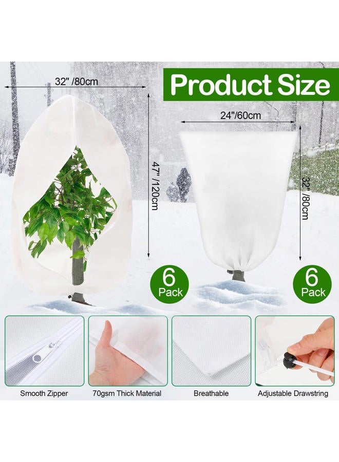 Wesnoy 12 Pack Winter Plant Covers Freeze Protection 2 Size 47" x 32" and 24" x 32" Winter Frost Cloths Blankets with Zipper Drawstring Tree Covers for Outdoor Plants Shrubs Potted Trees (White) - Image 2