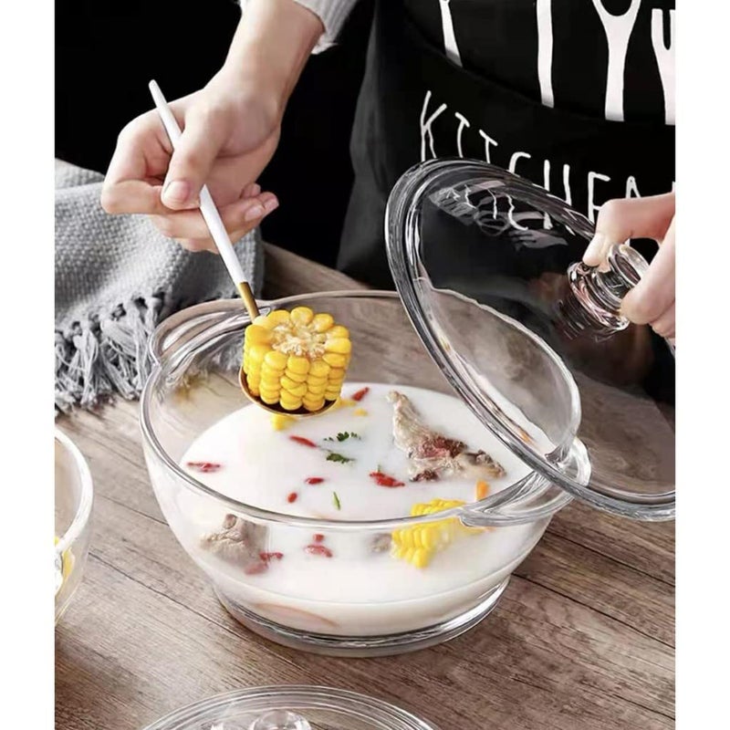 Reflector Premium 1500 ML Transparent Glass Casserole With Lid Deep Round Microwave Oven Safe 3 - Image 2