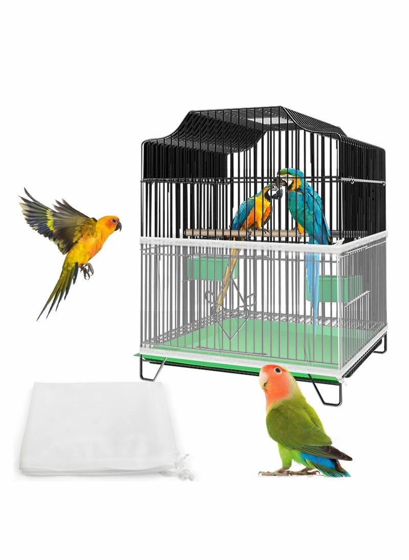 Generic Bissap Adjustable Bird Cage Seed Catcher Net, 59-86'' X 16'' Universal Nylon Mesh Skirt Cover for Parrot Cages, Seed Guard Protector (Cage Not Included) - Black  - Image 1