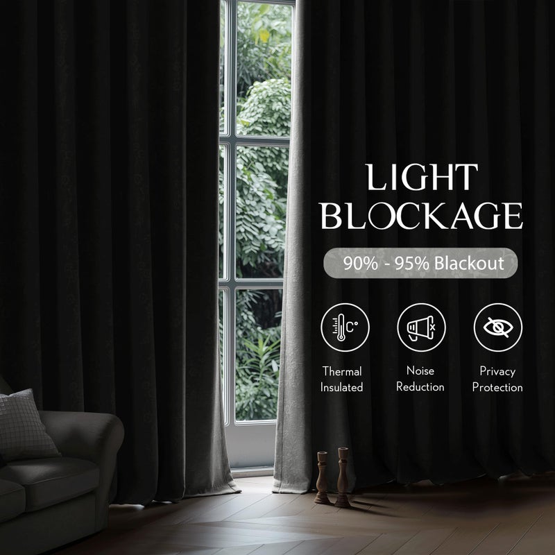Beauoop Grey Floral Jacquard Blackout Curtains 84 Inches Long 2 Panels for Living Room Bedroom Chenille Flower Room Darkening Thermal Insulated Soundproof Grommet Window Drapes, 52x84 Set of 2 - Image 2