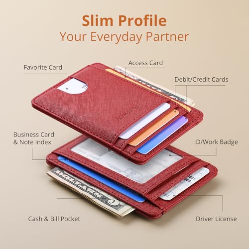Buffway Slim Minimalist Front Pocket RFID Blocking Leather Wallets for Men and Women - Cross Red - Image 3