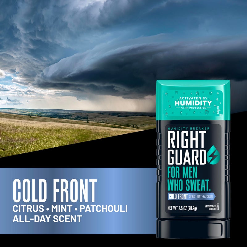 Right Guard Humidity Breaker Antiperspirant & Deodorant for Men, Cold Front Scent, 2.5oz (4 Pack) Invisible Solid, 2X Sweat Protection, 72HR Odor Control, Humidity Activated - Image 4