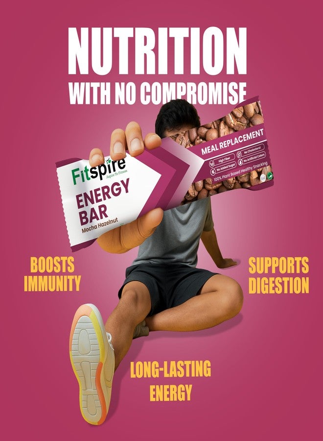 Fitspire Mocha Hazelnut Energy Bar, Pack of 6 Each 35g | Packed with Flakes, Nuts, Seeds & Oats | High Protein & Fibre Crunchy Granola Bars | 100% Plant-Based | With Almonds, Hazelnut & Chia Seeds - Image 4