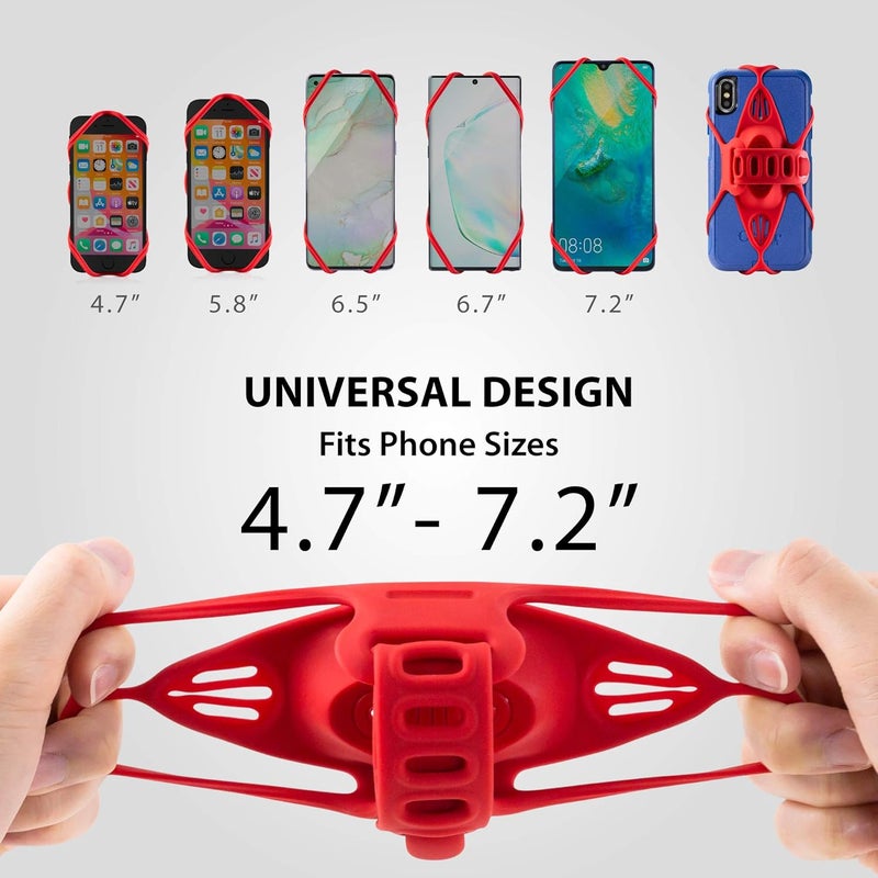 BONE COLLECTION BONE】 Bike Tie Pro 4 Bike Phone Mount Bicycle Phone Holder for Stem Mounting 4.7"-7.2" Cell Phones, Ultra Light Phone Mount for Bike Motorcycle, Designed for Road Touring Bicycle Accessories - Red - Image 2