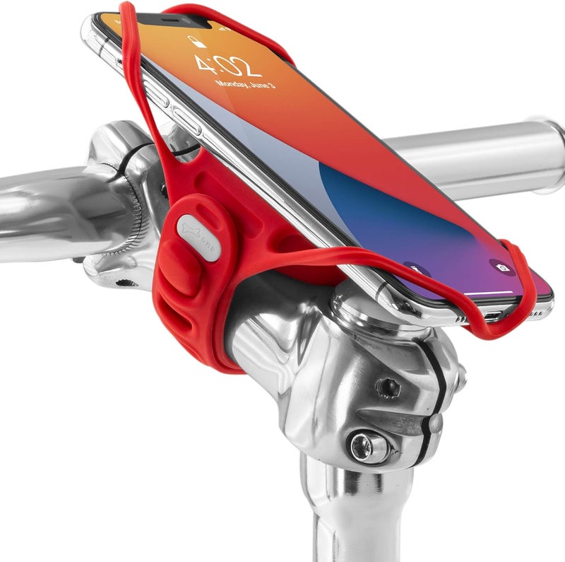 BONE COLLECTION BONE】 Bike Tie Pro 4 Bike Phone Mount Bicycle Phone Holder for Stem Mounting 4.7"-7.2" Cell Phones, Ultra Light Phone Mount for Bike Motorcycle, Designed for Road Touring Bicycle Accessories - Red - Image 1