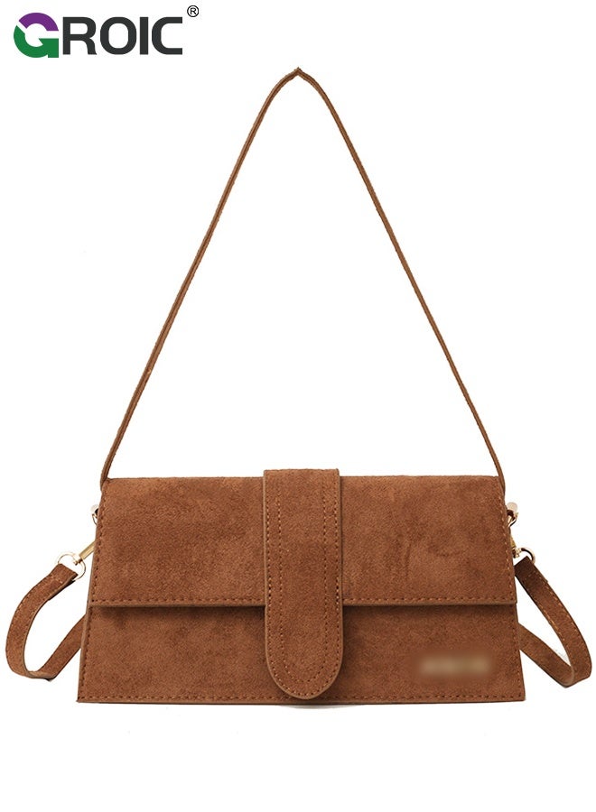GROIC Shoulder Bag for Women,Suede Underarm Bag,Detachable Crossbody Bag,Handbag Retro Crossbody Shoulder Bag Trendy Top Handle Everyday Work Purse - Image 1