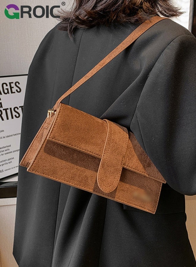 GROIC Shoulder Bag for Women,Suede Underarm Bag,Detachable Crossbody Bag,Handbag Retro Crossbody Shoulder Bag Trendy Top Handle Everyday Work Purse - Image 2