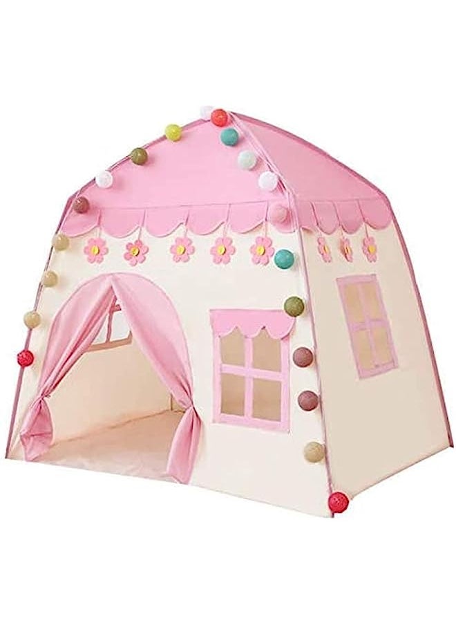 DMG TECH Kids Teepee, Play Tent Foldable Canvas Kids Playhouse Portable Teepee Tent for Kids to Play Indoor and Outdoor Made of 1.6m Platane Wood Support and Linen Fabric (Pink)  - Image 1