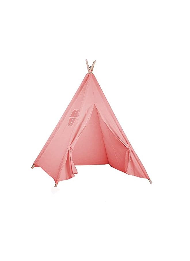DMG TECH Kids Teepee, Play Tent Foldable Canvas Kids Playhouse Portable Teepee Tent for Kids to Play Indoor and Outdoor Made of 1.6m Platane Wood Support and Linen Fabric (Pink)  - Image 2