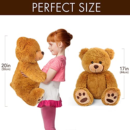 LotFancy Teddy Bear Stuffed Animals, 20 inch Brown Soft Cuddly Stuffed Plush Bear, Cute Stuffed Animals Toy with Footprints, Gifts for Kids Baby Toddlers on Baby Shower, Easter Decoration - Image 3