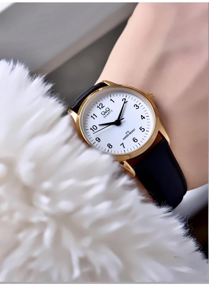 Q&Q Minimal Elegant Thin Case Women's Leather Band Wristwatch  - Image 1