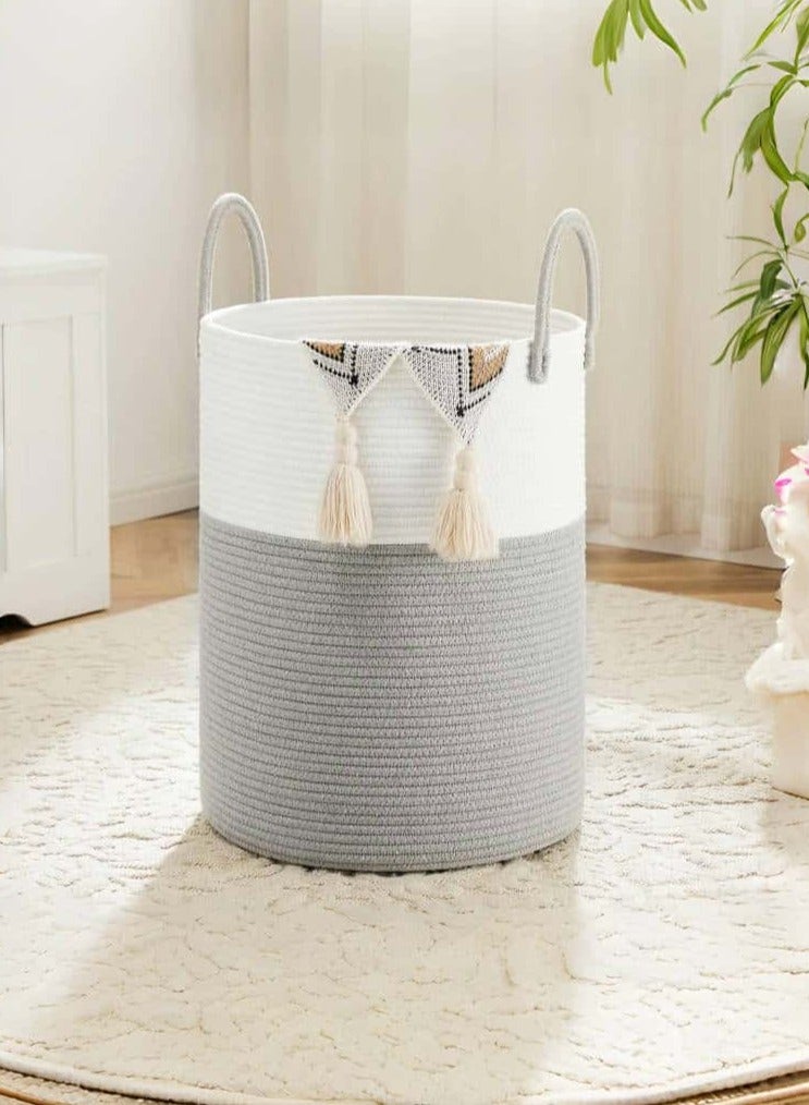 Aideli Laundry Basket 58L Large Woven Cotton Rope Tall Storage Hamper with Handles for Dirty Clothes, Toys, Blankets, Towels, for Living Room Bedroom Bathroom - Image 1