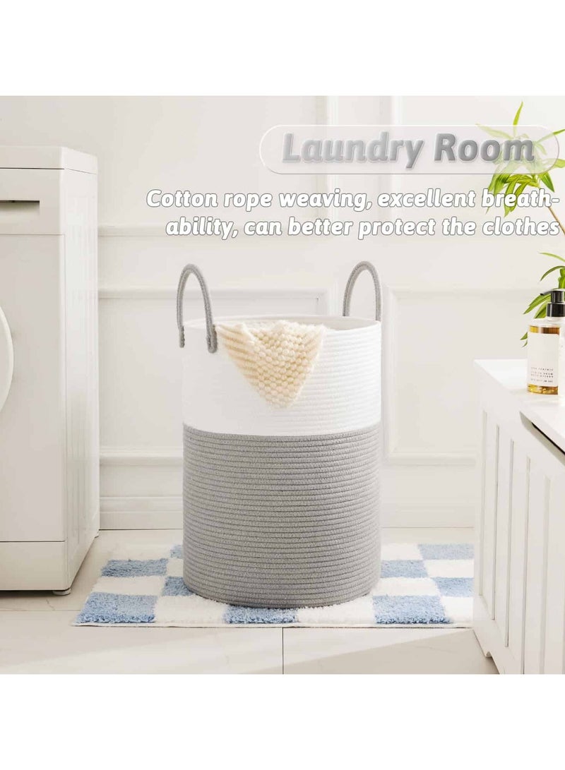 Aideli Laundry Basket 58L Large Woven Cotton Rope Tall Storage Hamper with Handles for Dirty Clothes, Toys, Blankets, Towels, for Living Room Bedroom Bathroom - Image 2