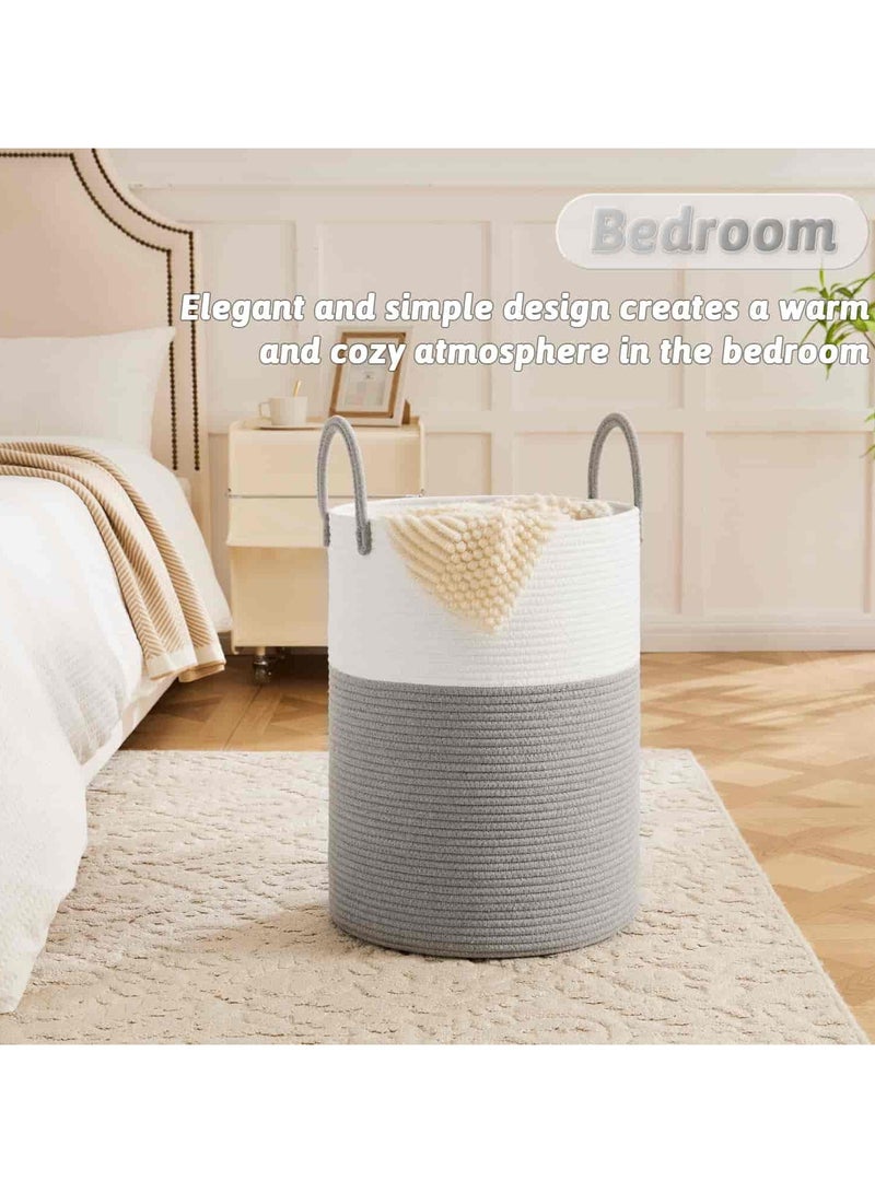 Aideli Laundry Basket 58L Large Woven Cotton Rope Tall Storage Hamper with Handles for Dirty Clothes, Toys, Blankets, Towels, for Living Room Bedroom Bathroom - Image 4