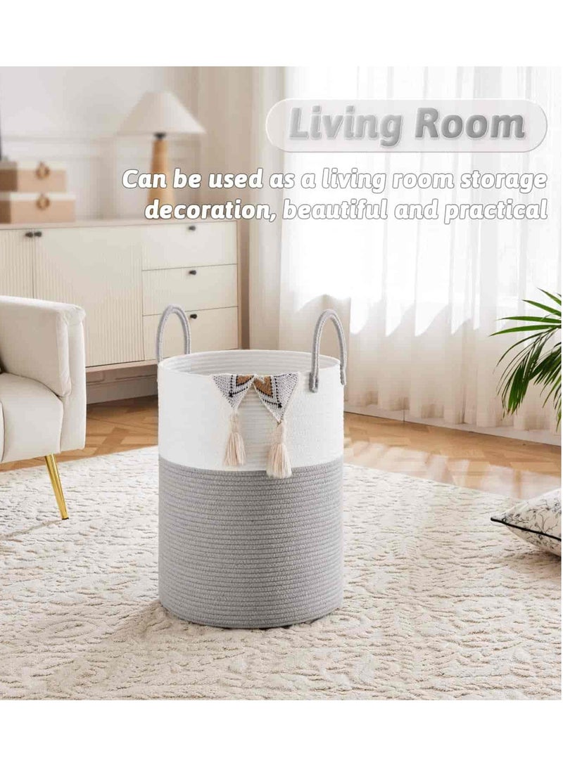 Aideli Laundry Basket 58L Large Woven Cotton Rope Tall Storage Hamper with Handles for Dirty Clothes, Toys, Blankets, Towels, for Living Room Bedroom Bathroom - Image 5