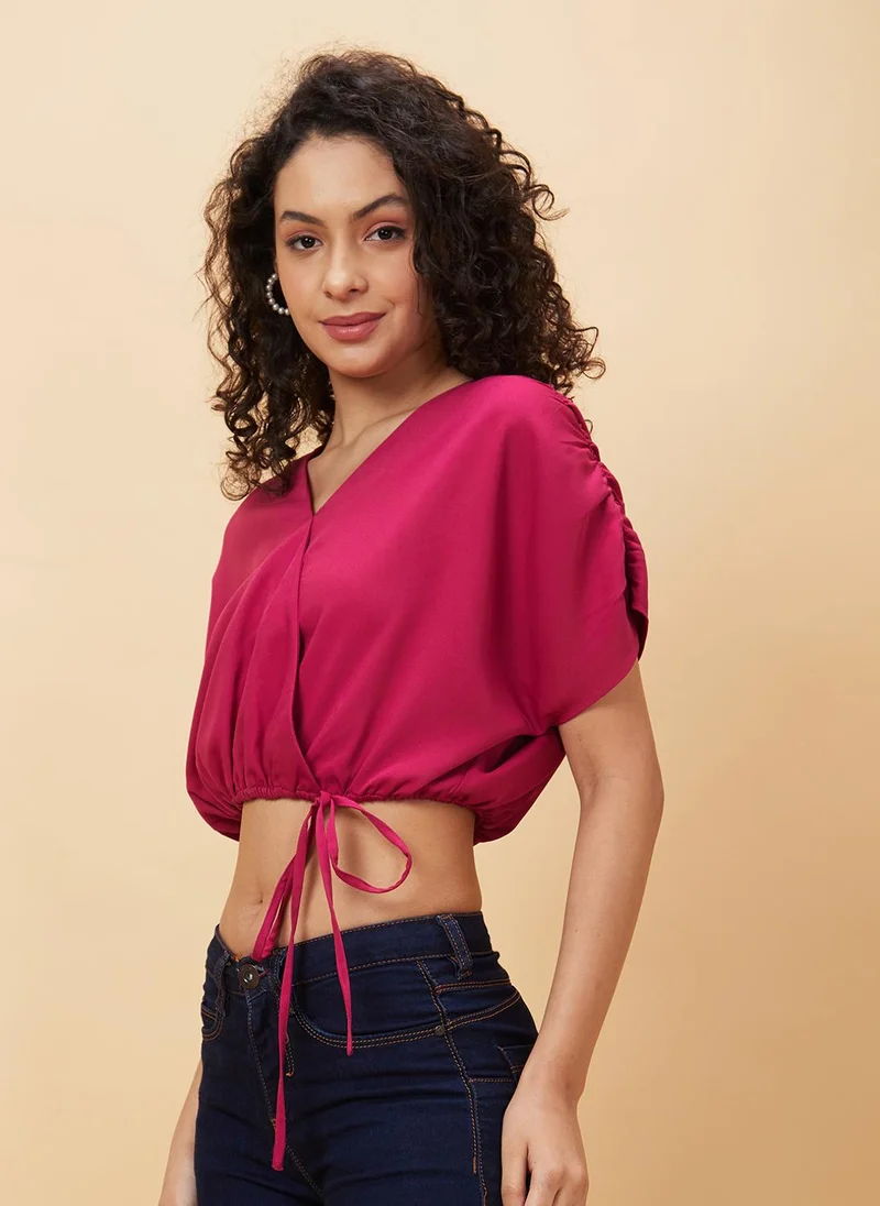 globus Globus Women Pink Extended Sleeves Tie-Ups Detailed Wrap Top
