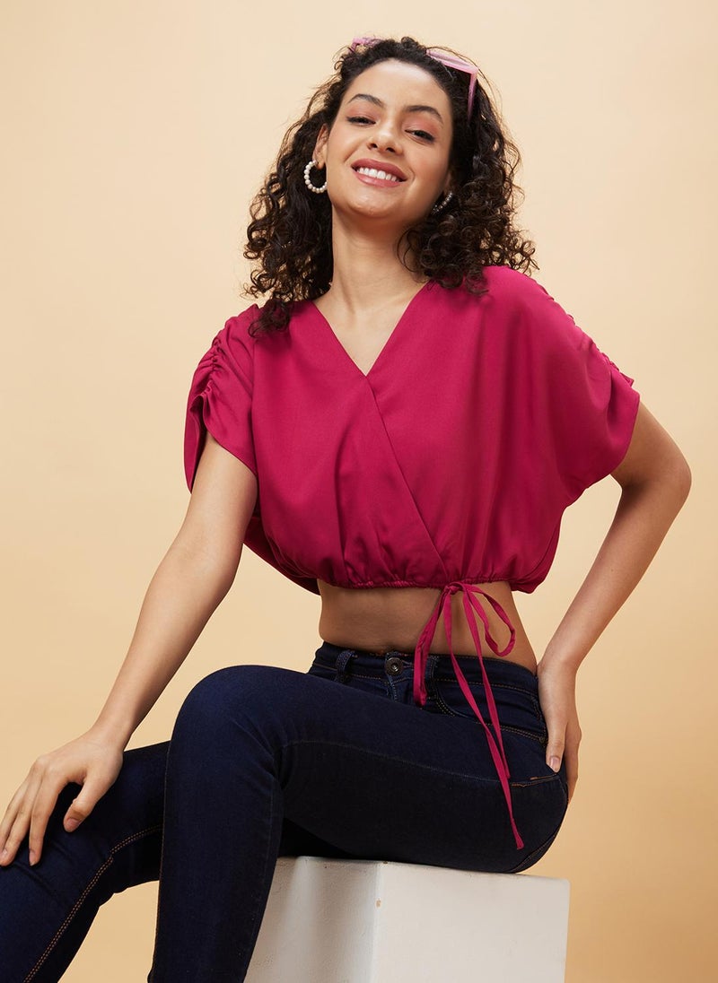 Globus Women Pink Extended Sleeves Tie-Ups Detailed Wrap Top - Image 3