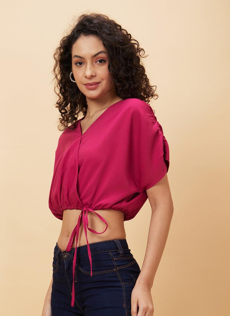 Globus Women Pink Extended Sleeves Tie-Ups Detailed Wrap Top - Image 5