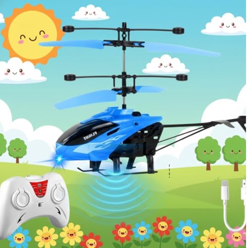 KRIMION Remote Control Helicopter Toy for Kids Gravity Sensing Helicopter with, Rechargeable Battery, LED Lights Indoor Toy for Ages 6+ Birthday Gift Chirstmas Gift, (Pack of 1) (Blue) - Image 1