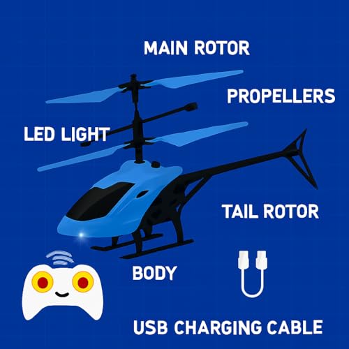 KRIMION Remote Control Helicopter Toy for Kids Gravity Sensing Helicopter with, Rechargeable Battery, LED Lights Indoor Toy for Ages 6+ Birthday Gift Chirstmas Gift, (Pack of 1) (Blue) - Image 4