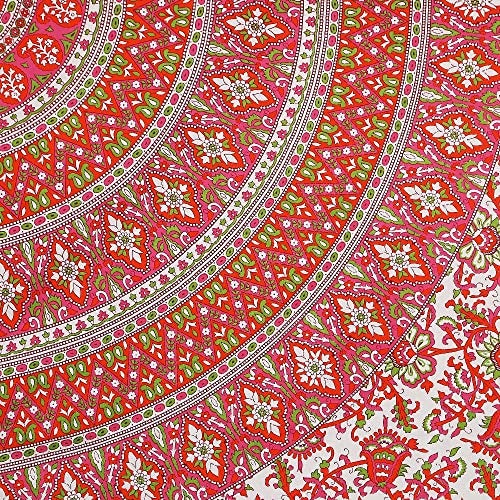 RajasthaniKart راجبستاني كارت® مريح راجبستاني جايبوري تقليدي طباعة سانغاني 144 TC 100% قطن ملاءة سرير مزدوجة مع 2 غطاء وسادة (مزدوج، وردي) - Image 2