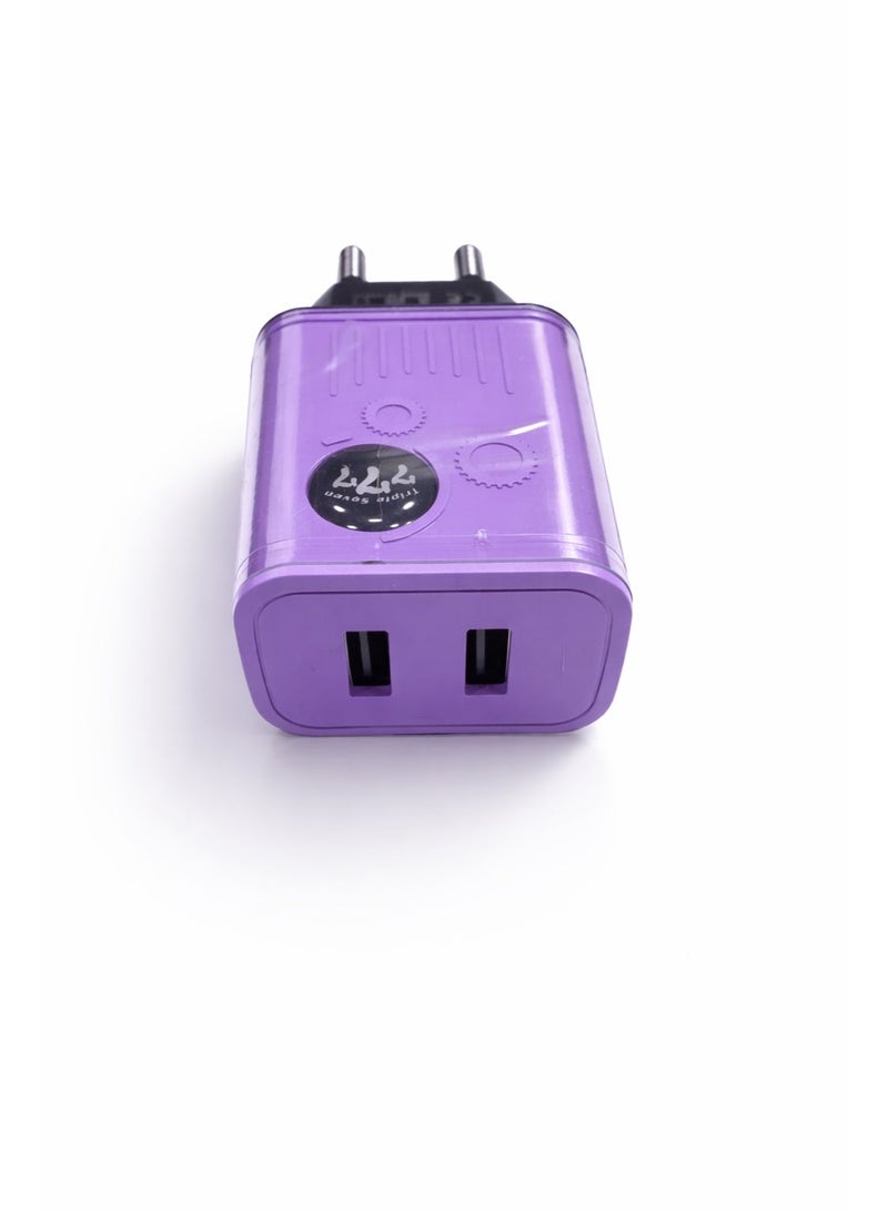 777 شاحن تريبل سفن  T7-221 بمنفذين USB – شحن سريع 15 واط – مؤشر LED – مع كابل Type-C – حماية متعددة - Image 4