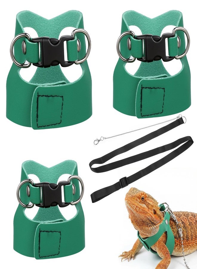 Xosjska 3 Pack Bearded Dragon Leash and Harness Set 3 Size Adjustable Lizard Harness Bearded Dragon Outfits for Reptile Small Animals Training Walking, Easy to Put on and Take Off (Green) - Image 1