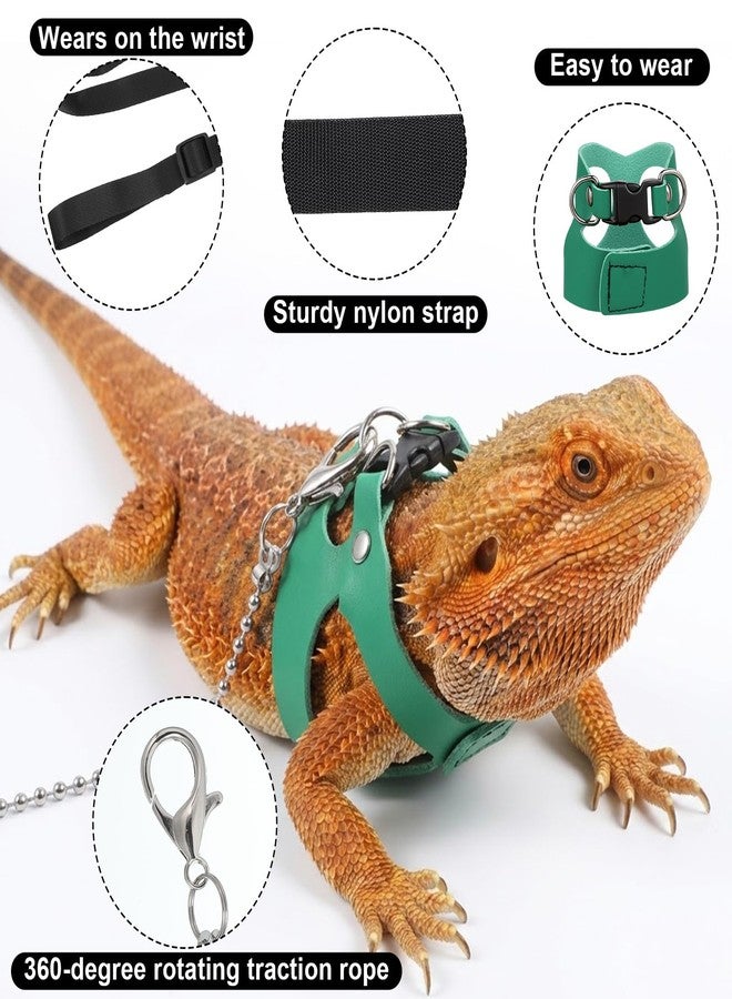 Xosjska 3 Pack Bearded Dragon Leash and Harness Set 3 Size Adjustable Lizard Harness Bearded Dragon Outfits for Reptile Small Animals Training Walking, Easy to Put on and Take Off (Green) - Image 3