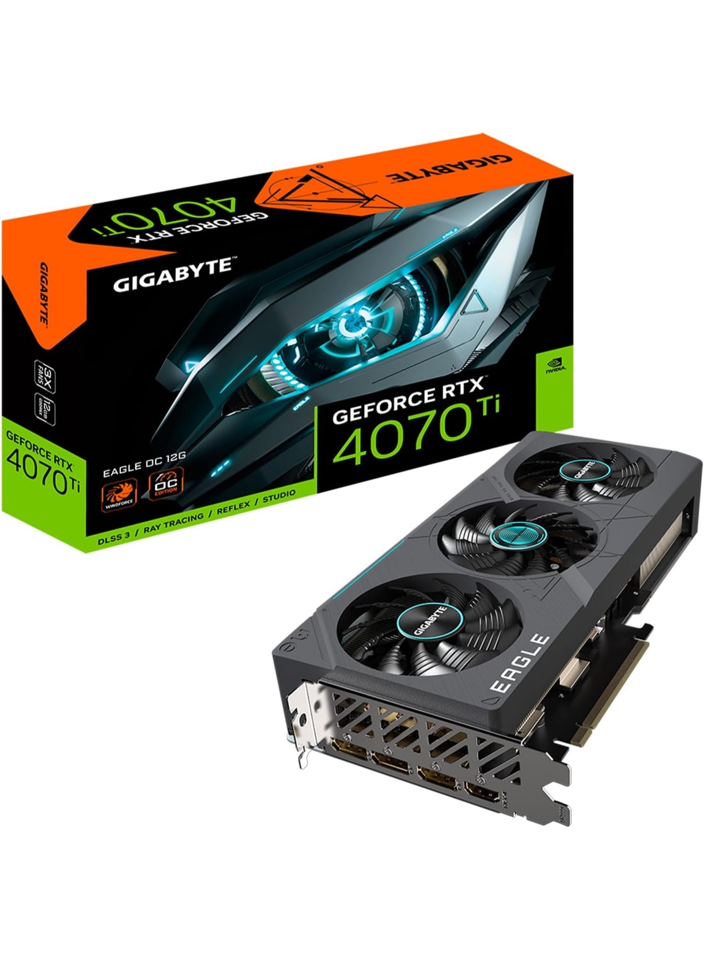 GeForce RTX 4070 Ti Eagle OC 12G (rev. 2.0) Graphics Card, 3X WINDFORCE Fans, 12GB 192-bit GDDR6X, GV-N407TEAGLE OC-12GD REV2.0 Video Card