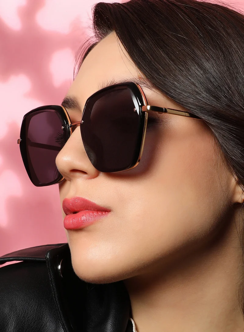 صوص هاوت نظارات شمسية نسائية بطبقات فراشة من هوت صوص للاستخدام اليومي بإطار معدني أسود اونيكس وعدسات مستقطبة سوداء منتصف الليل بإطار كامل