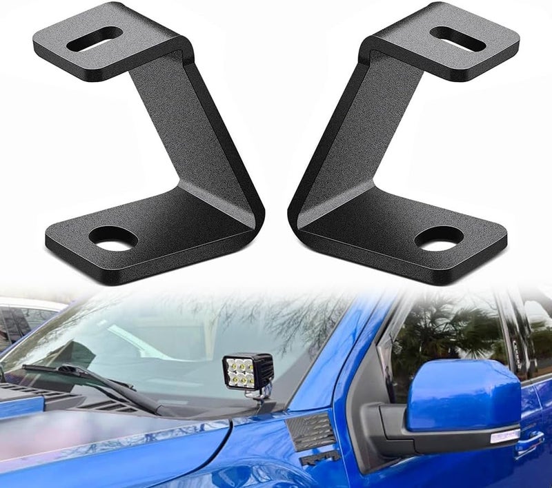Samman Hood Light Mount Brackets, Ditch Light Front A-Pillar LED Mounts LED Cube Work Pods Mounting Brackets Compatible with F150 Raptor 2017-2023 F150 2015-2023 - Image 1