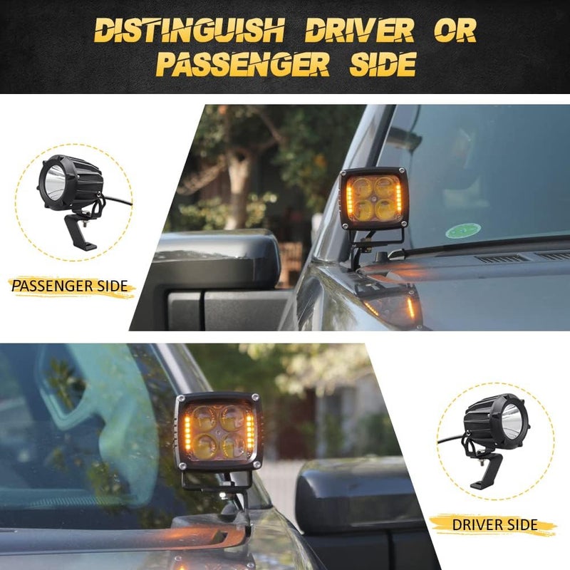 Samman Hood Light Mount Brackets, Ditch Light Front A-Pillar LED Mounts LED Cube Work Pods Mounting Brackets Compatible with F150 Raptor 2017-2023 F150 2015-2023 - Image 5