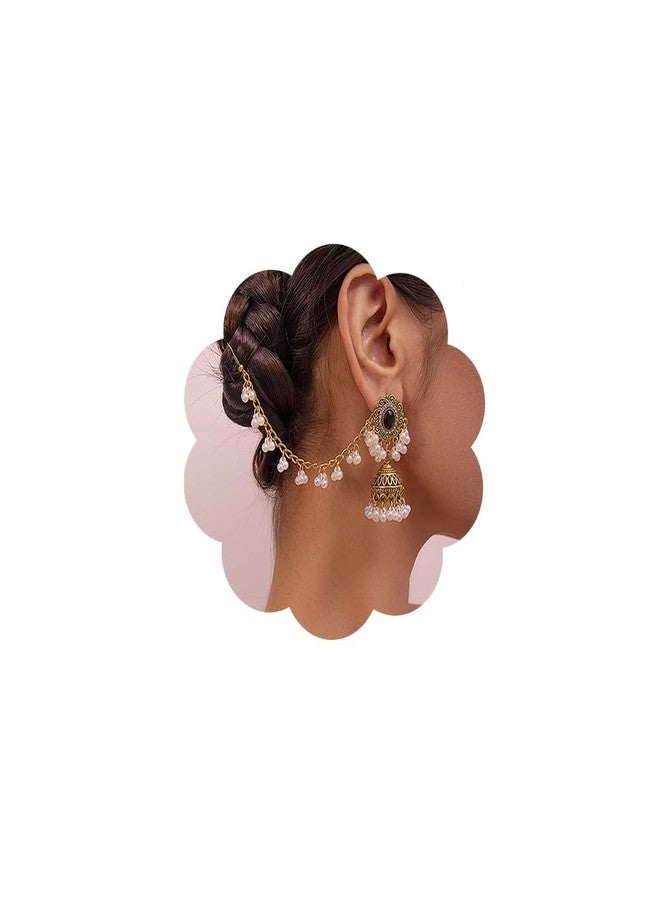 Chargances Indian Jhumka Jhumki Pearl Beaded Dangle Earrings Boho Black Crystal Drop Earrings Fashion Bollywood Stylish Gold Traditional Indian Jewelry for Women(Style 2) - Image 1