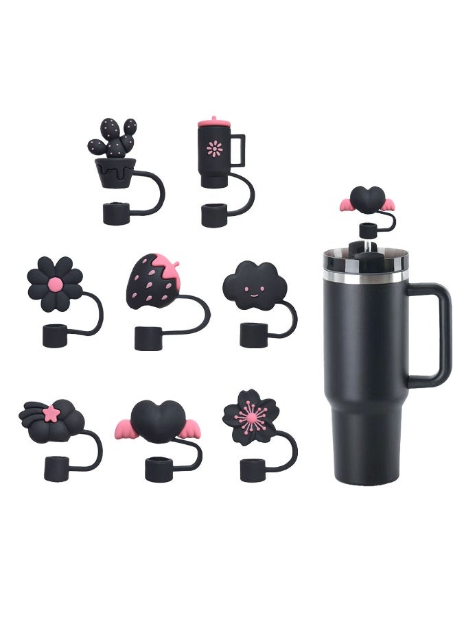 لوكسا 8 قطع أغطية قش لكوب ستانلي، غطاء سيليكون للقش متوافق مع قدح 30 و40 أوقية بمقبض، رؤوس قش قابلة لإعادة الاستخدام مقاومة للغبار بقطر 10 مم (0.4 بوصة) (أسود) - Image 1