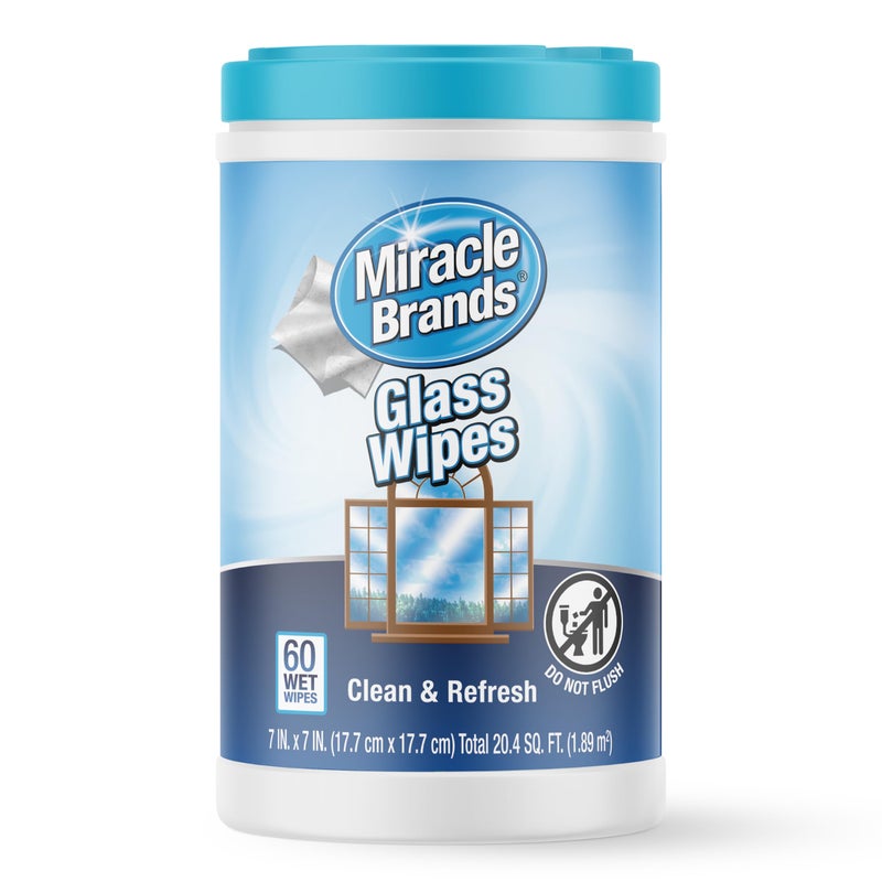 MiracleWipes for Glass, Disposable and Streak Free Cleaning Wipes for Mirrors, Windows, Kitchen, Home, and Auto- 60 Count - Image 1