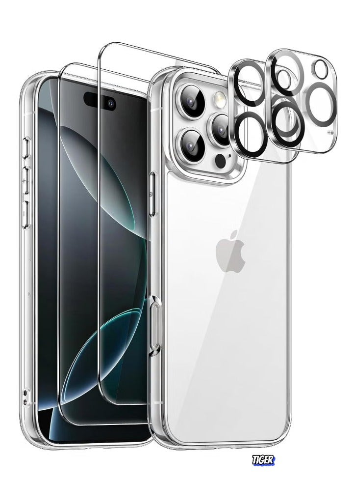 TIGER iPhone 16 Pro Max Case – 2 Pack Tempered Glass Screen Protectors, 2 Camera Lens Protectors, Non-Yellowing Shockproof Bumper Protective Case Cover for Apple iPhone 16 Pro Max 6.9 Inch - Image 1