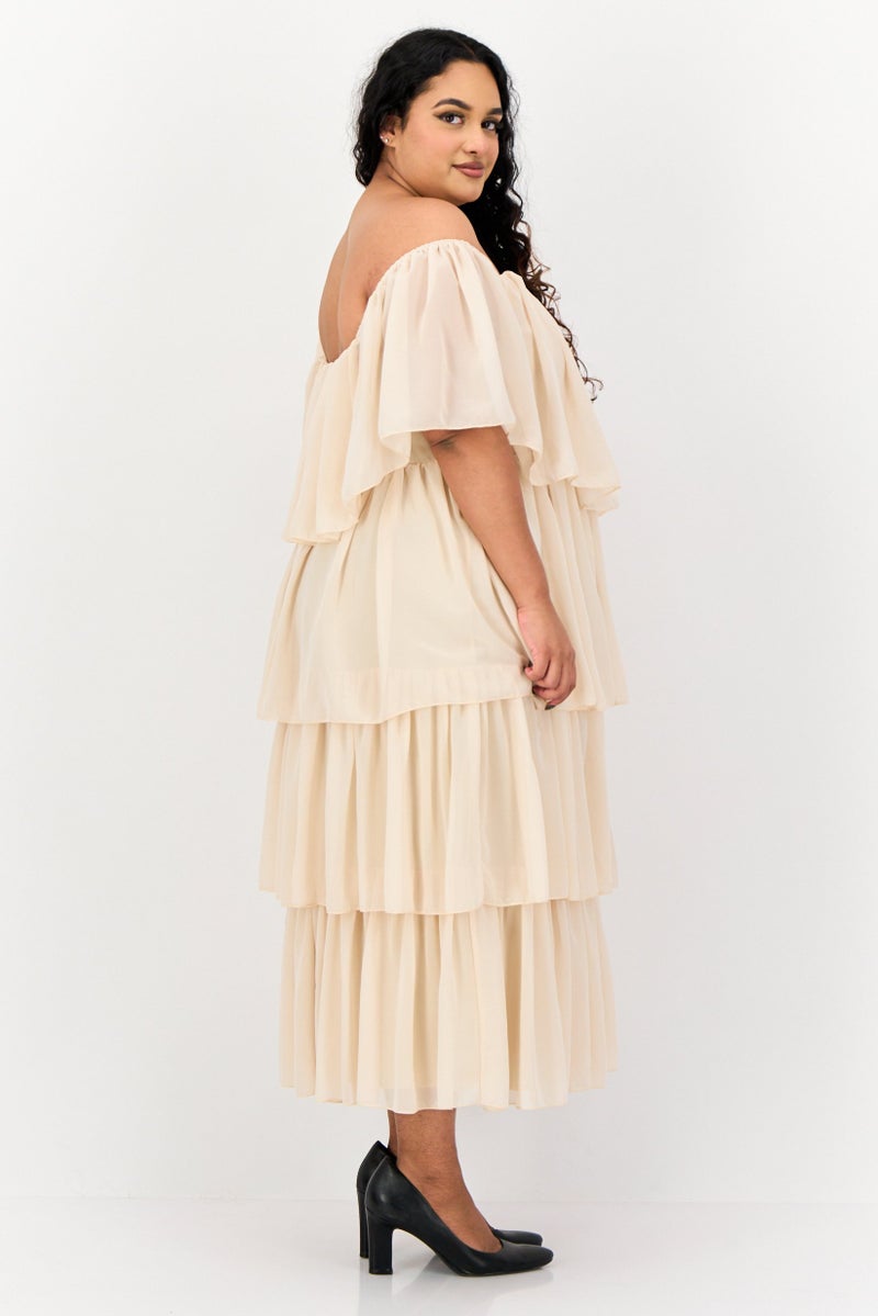 Archive Design Studio Women Textured Tiered Dress, Cream  - Image 3