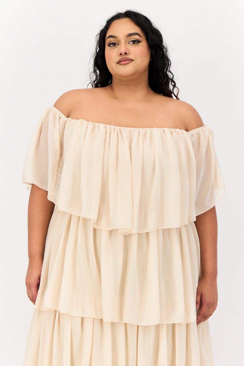 Archive Design Studio Women Textured Tiered Dress, Cream  - Image 2