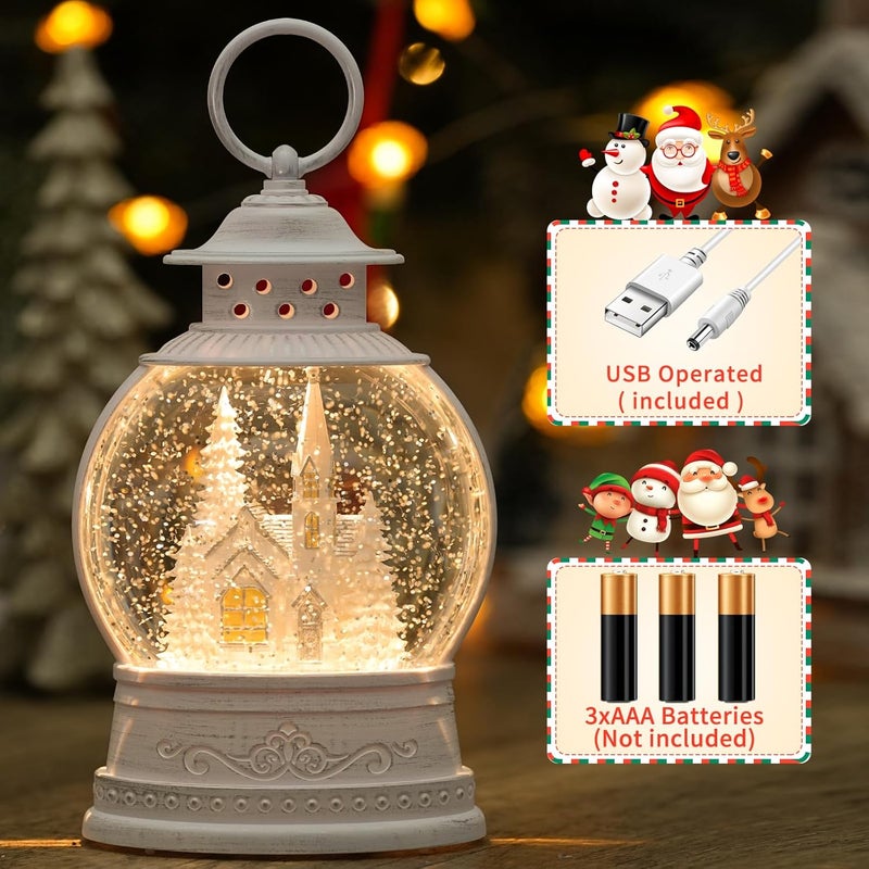 PestiLite Christmas Church Snow Globe, Musical Snow Globe Lantern with Swirling Glitter, White Christmas Tree Churches, USB & Battery Operated Light-Up Christmas Decorations Indoor for Home - Image 4