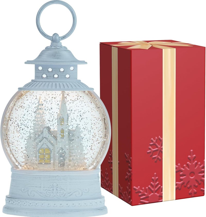 PestiLite Christmas Church Snow Globe, Musical Snow Globe Lantern with Swirling Glitter, White Christmas Tree Churches, USB & Battery Operated Light-Up Christmas Decorations Indoor for Home - Image 3