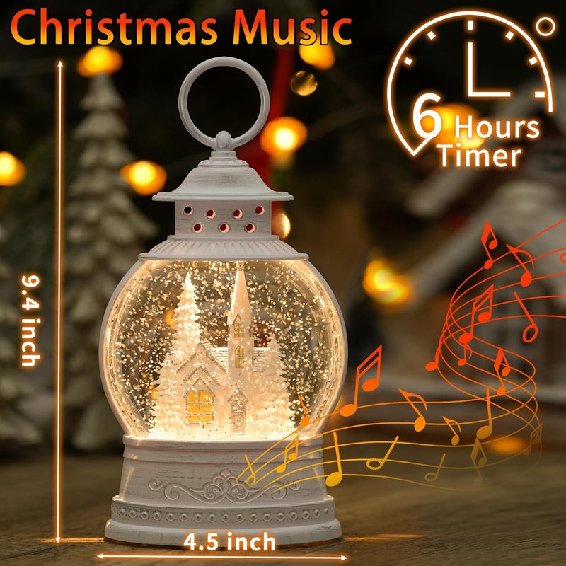 PestiLite Christmas Church Snow Globe, Musical Snow Globe Lantern with Swirling Glitter, White Christmas Tree Churches, USB & Battery Operated Light-Up Christmas Decorations Indoor for Home - Image 2