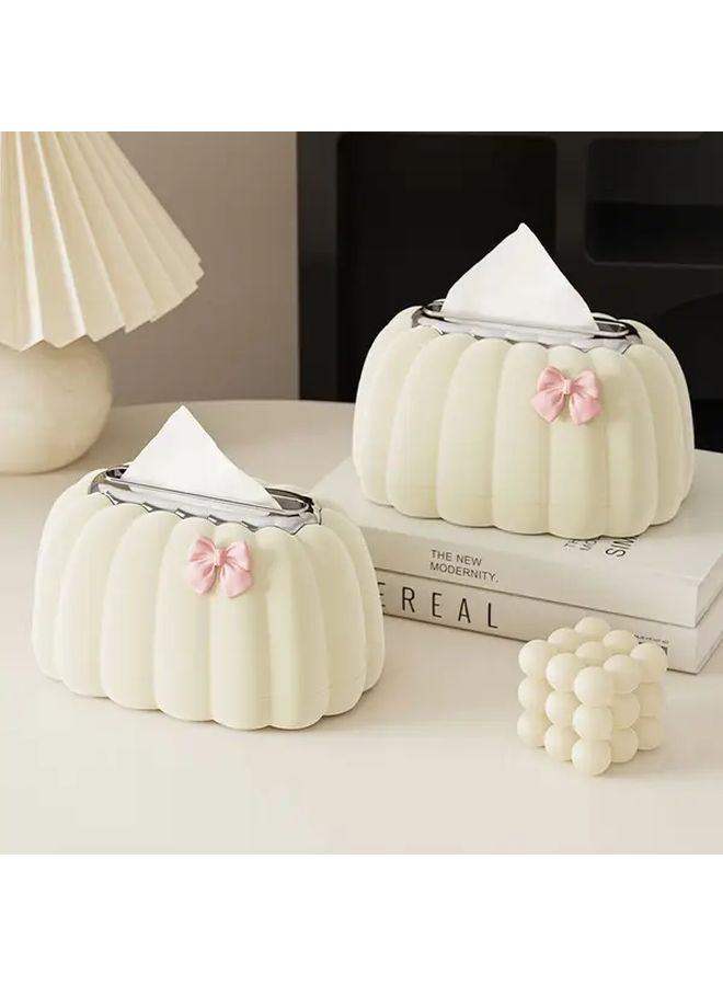 Pink Pumpkin Shaped Tissue Box With Lid Bathroom Living Room Office Storage - Image 1