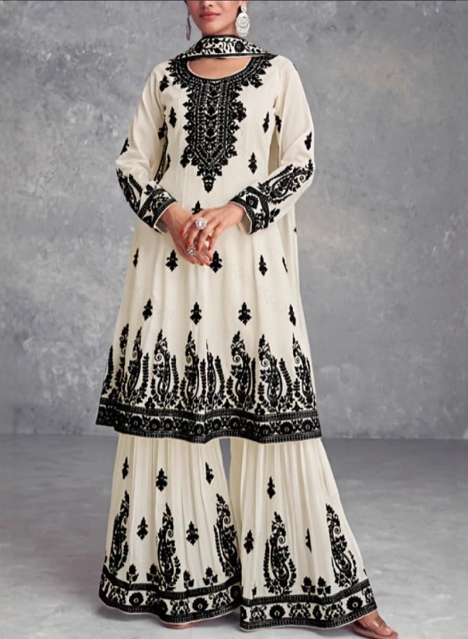 general 2025 Muslim ethnic style fashion casual belt printed suit top + pants - Image 3