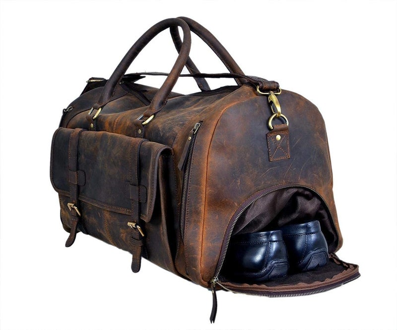 cuero 28" Large leather Travel Bag Duffel bag Gym sports flight cabin bag Leather Holdall Overnight Weekend Large luggage bag (28 inch) - Image 2