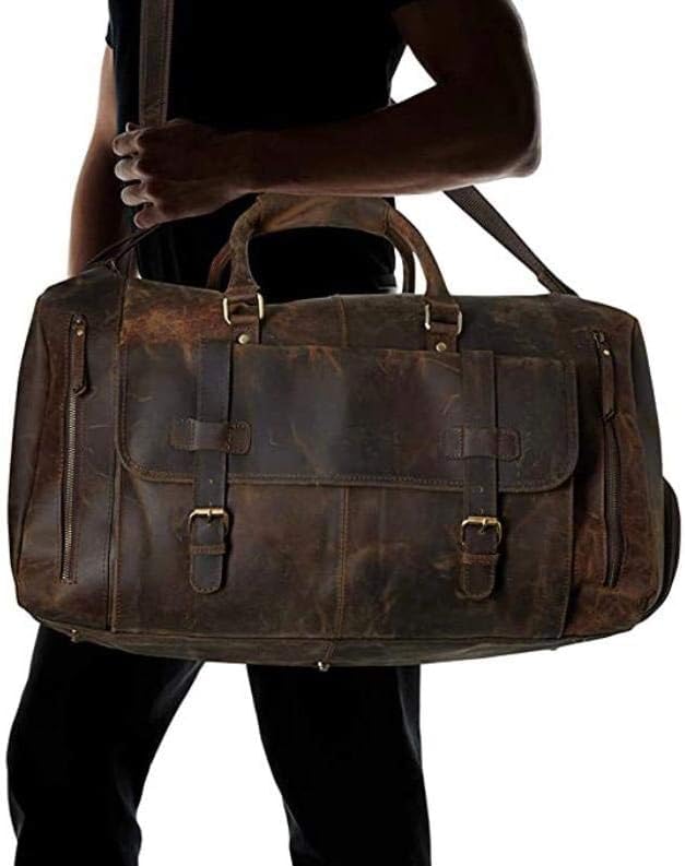 cuero 28" Large leather Travel Bag Duffel bag Gym sports flight cabin bag Leather Holdall Overnight Weekend Large luggage bag (28 inch) - Image 5