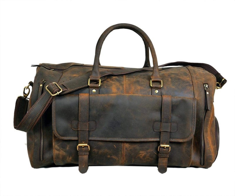cuero 28" Large leather Travel Bag Duffel bag Gym sports flight cabin bag Leather Holdall Overnight Weekend Large luggage bag (28 inch) - Image 1
