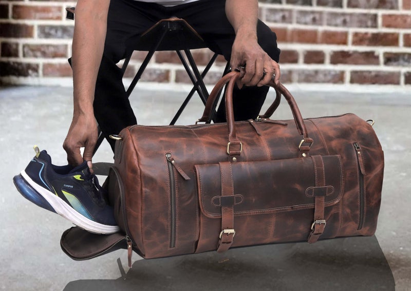 cuero 28" Large leather Travel Bag Duffel bag Gym sports flight cabin bag Leather Holdall Overnight Weekend Large luggage bag (28 inch) - Image 3