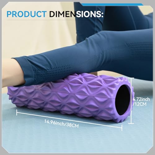 Zmarthumb Foam Roller 15 inch Deep Tissue Massager for Muscle Massage Myofascial Trigger Point Release Exercise Yoga Pilates StretchingPurple - Image 3